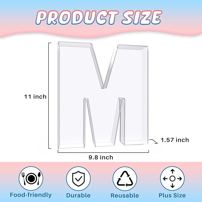 11" Acrylic Letter Charcuterie Box, Reusable Fillable Alphabet Number Shaped Form Tray for Birthday Anniversaries, Party Decorative Serving Plates Display Candy Cake (M)
