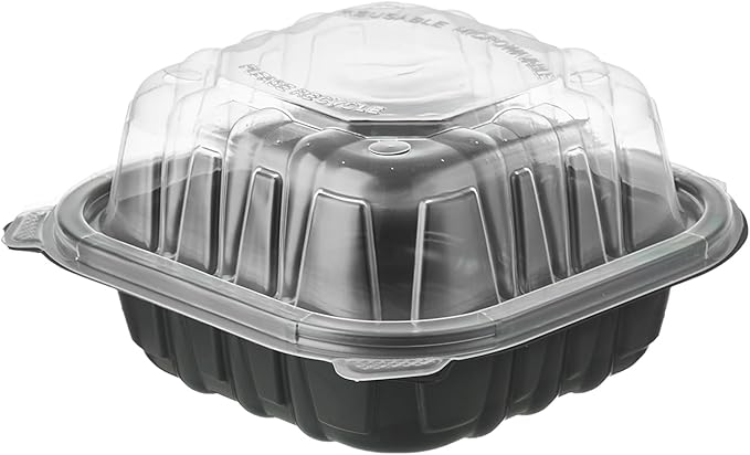 CIAO! 6"x6"x3" Polypropylene Black bottom with Clear Lid Hinged Container 1 Compartment Take Out Container, Microwavable, Recyclable and Reusable, (Case of 300)