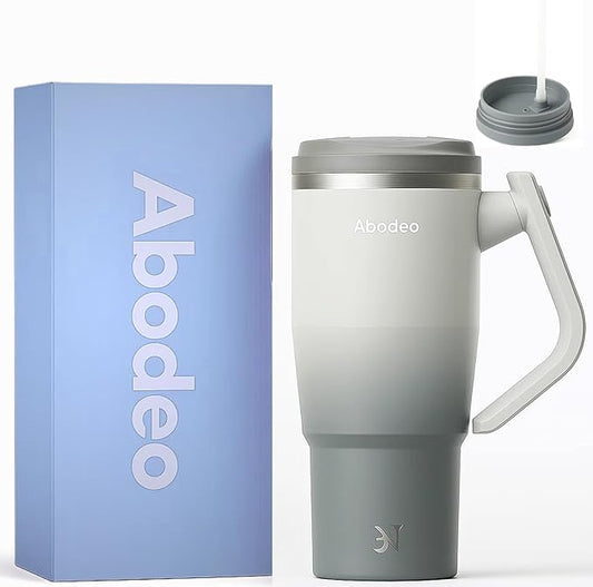 40 oz Insulated Coffee Tumbler with Handle, Straw, & Leak Proof Lid - Double Wall Flask, Reusable Travel Tumblers - Stainless Steel Coffee Mug- Fits Car Cup Holders (Dark & Light Grey)