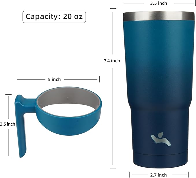 20 oz Tumbler with Handle and 2 Straw 2 Lid, Insulated Water Bottle Stainless Steel Vacuum Cup Reusable Travel Mug,Indigo Black