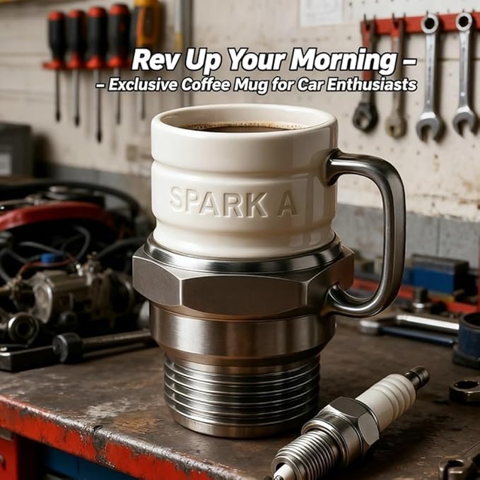 Spark Plug Mug, Creative Ceramic Coffee Cup Shaped Like Engine Spark Plug, Unique Novelty Auto Mechanic Gift for Car Lovers, Funny Hot Beverage Tea Cup with Handle(1pc)