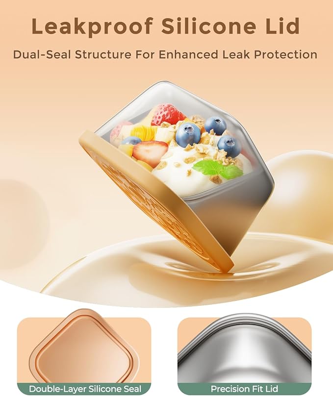 12Pack 6oz Stainless Steel Snack Containers and 2oz Salad Dressing To Go Containers with Silicone Lids, Reusable Square Meal Prep Condiment Sauce Containers Lunch Box Accessories