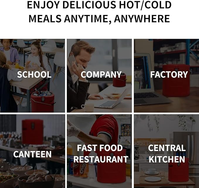 5 Gallon Insulated Soup Container Commercial Food Warmer for Hot or Cold Food, 21QT Hot Box for Catering, Food Cooler with 4 Buckles, Handles, Spoon, Soup Carrier for Restaurant, Canteen,Home