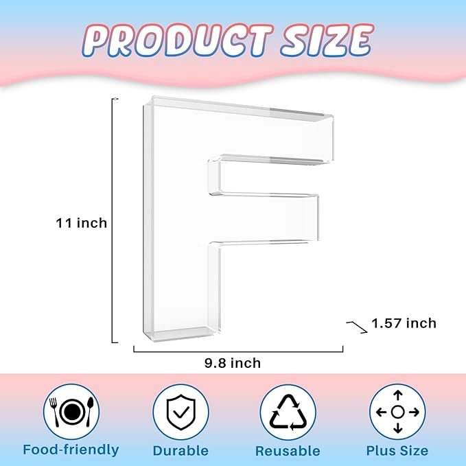 11" Acrylic Letter Charcuterie Box, Reusable Fillable Alphabet Number Shaped Form Tray for Birthday Anniversaries, Party Decorative Serving Plates Display Candy Cake (F)