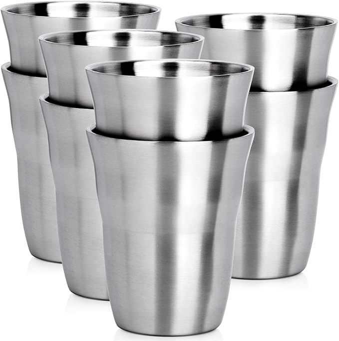 Beasea Stainless Steel Cups 8.8 oz, 8 Pack Small Stainless Steel Tumbler Bulk Stackable Insulated Mini Cups for Drinking Double Wall Metal Glasses Tin Cups for Office Home Party Camping