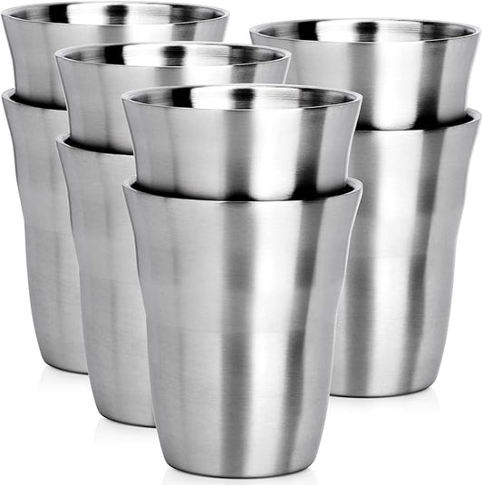 Beasea Stainless Steel Cups 8.8 oz, 8 Pack Small Stainless Steel Tumbler Bulk Stackable Insulated Mini Cups for Drinking Double Wall Metal Glasses Tin Cups for Office Home Party Camping