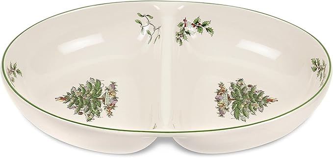 Spode Christmas Tree Divided Dish - 11.5" Festive Serving Tray for Holiday Parties, Seasonal Events - Fine Earthenware, Decorative Christmas Dinnerware, Microwave & Dishwasher Safe