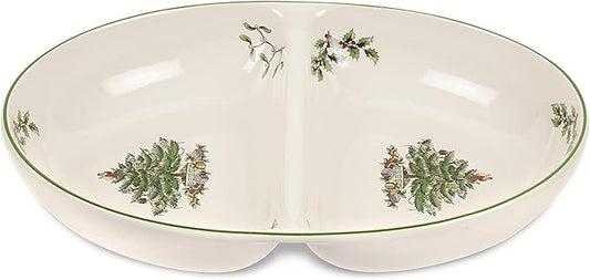 Spode Christmas Tree Divided Dish - 11.5" Festive Serving Tray for Holiday Parties, Seasonal Events - Fine Earthenware, Decorative Christmas Dinnerware, Microwave & Dishwasher Safe