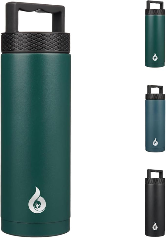 BJPKPK Insulated Water Bottles, Dishwasher Safe 18 oz Water Bottle with Handle, Leakproof BPA Free Water Jug, Stainless Steel Thermo for Sports, Army Green