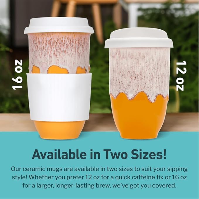 Ceramic Tumbler– Ceramic Travel Mug With Lid – Microwave & Dishwasher Safe Coffee White & Orange Tumbler - Gifts For Women Men Him Her – 16oz – Grapefruit