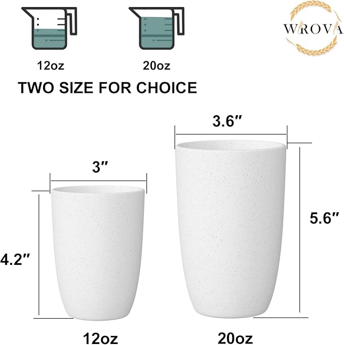 Wheat Straw Cups Set of 6 Good Alternative to Plastic Cups Reusable 12 oz Unbreakable Drinking Cup Reusable Dishwasher Safe Water Plastic Kitchen Glasses - White