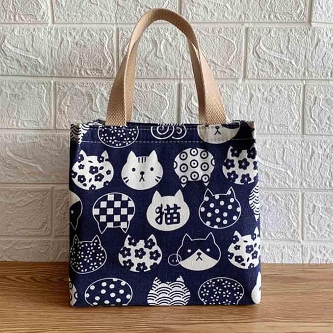 Cartoon canvas women's Japanese insulated handbag lunch box bag lunch bag bento bag (Style A)