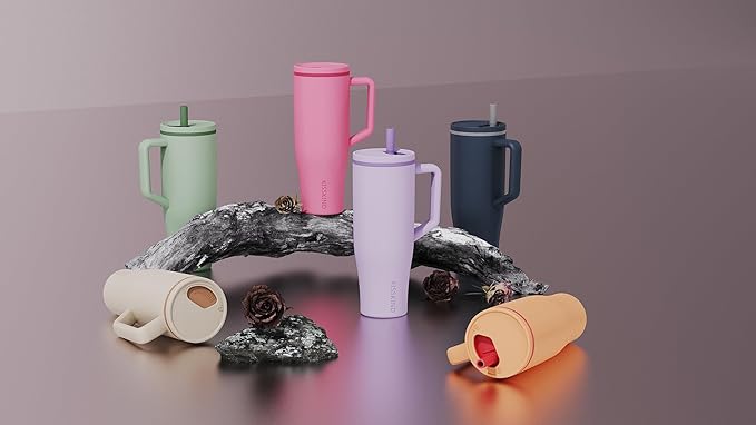 KISSKIND 40 oz Tumbler with Handle and Straw | Lumi Spin Hidden Straw 100% Leakproof Insulated Tumbler | Stainless Steel Water Bottle for Mom, Nurse, Teacher | Pink