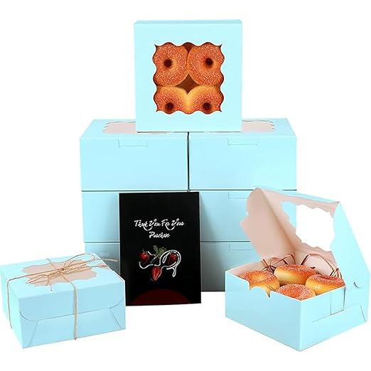 qiqee Light Blue Cookie Boxes with Window 36packs 6x6x3 Light Blue Bakery Box Pastry Box for Wedding Favor Birthday ＆ Party