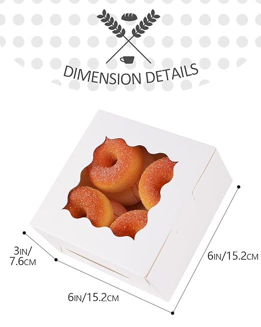 qiqee Bakery Box with Window 60packs 6x6x3 White Cookie Boxes Pastry Box for Wedding Favor Party ＆ Birthday