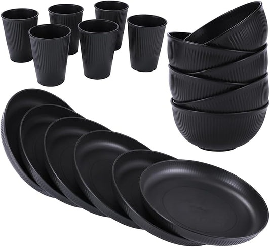 18PCS Wheat Straw Dinnerware Sets Unbreakable Reusable Dinnerware Set for 6, Microwave Dishwasher Safe Dinnerware for Outdoor Camping Dishes