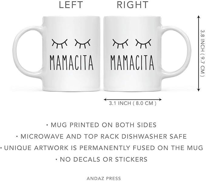 Andaz Press Mother's Day 11oz. Ceramic Coffee Tea Mug Gift for Mom, Mamacita, 1-Pack, Birthday Christmas Gift Ideas