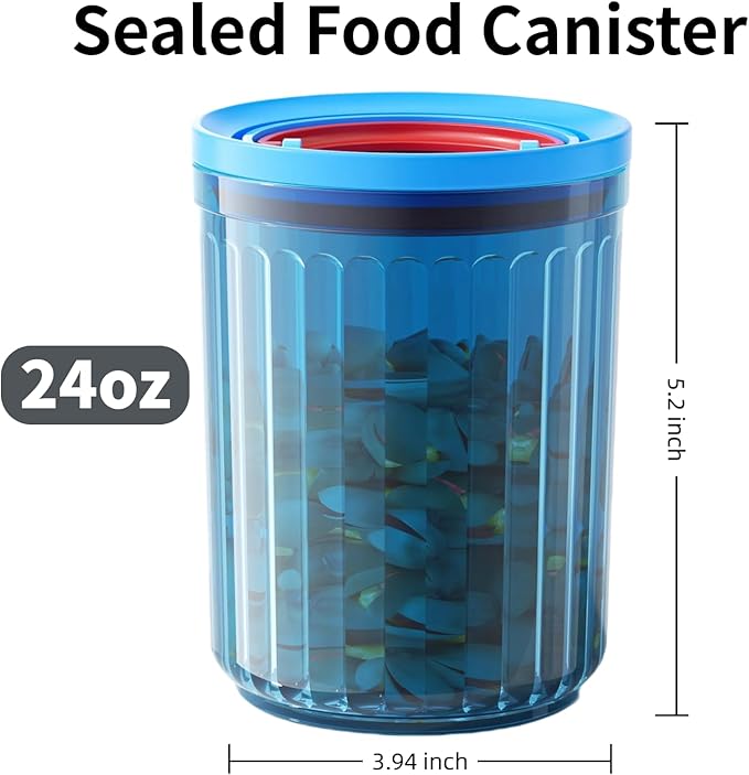 Plastic Small Airtight Food Storage Container with Lids BPA Free Sugar Tea Ground Coffee Canisters for Beans Nut Spice Snack Stackable Dishwasher Safe Patented Pull Snap Lock Sealed Design 24oz