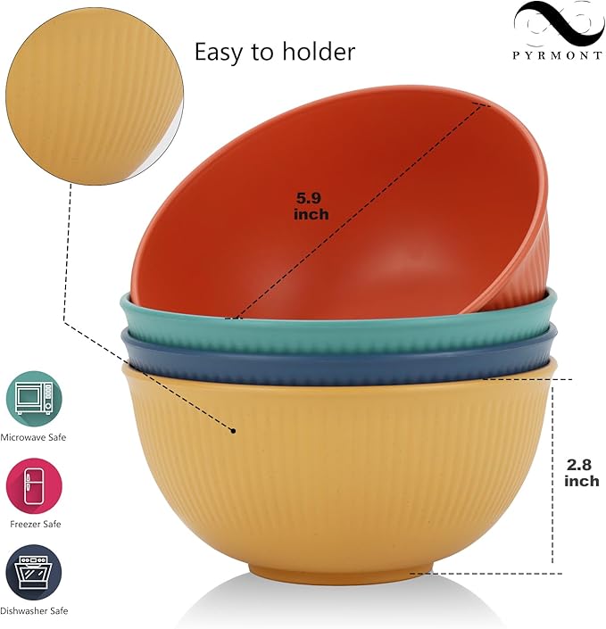 PYRMONT 26 OZ Plastic Soup Bowls - Set of 8 Unbreakable Kids Bowls, Dishwasher & Microwave Safe, BPA-Free