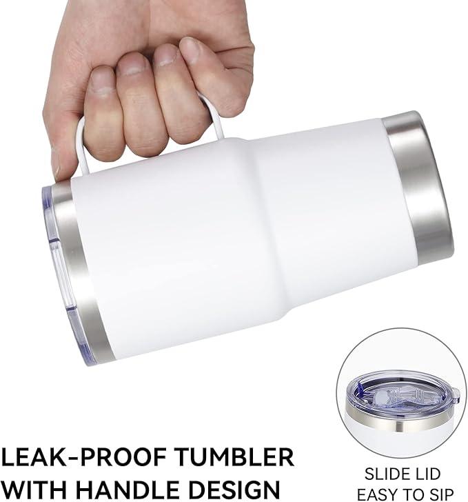 VEGOND 20 oz Tumbler Bulk with Handle Lid and Straw, Stainless Steel Insulated Travel Coffee Mug Set, Spill Proof Double Wall Metal Tumblers Cups, White 6 Pack