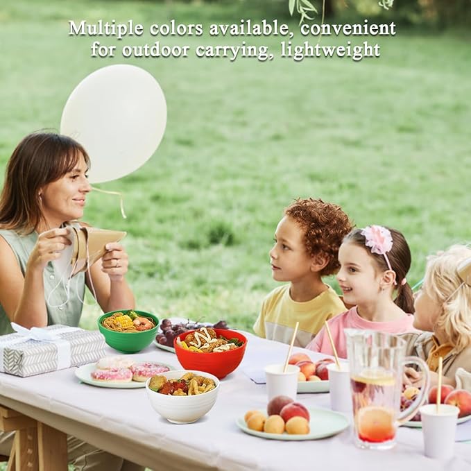 Berglander Plastic Bowls Set of 12 Pieces 25oz, IT Color Reusable and Sturdy Ramen Bowl, Soup Bowls, Cereal Bowl for Adult, Kids, Home, Restaurant, Garden, Picnic, Camping, Poolside, Outdoor