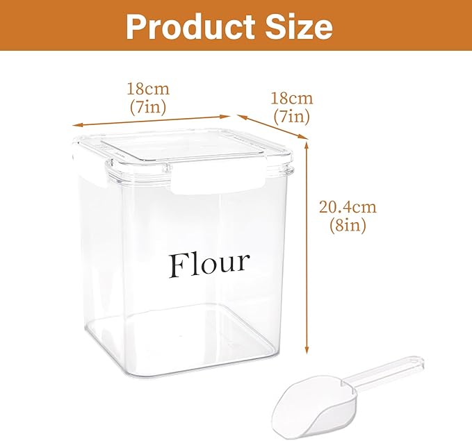 Set of 2 Large Food Storage Jars 4L - Airtight Containers with Lids, White with Free Spoon - Kitchen Canisters for Sugar,Flour,Coffee,Pantry Organization-S