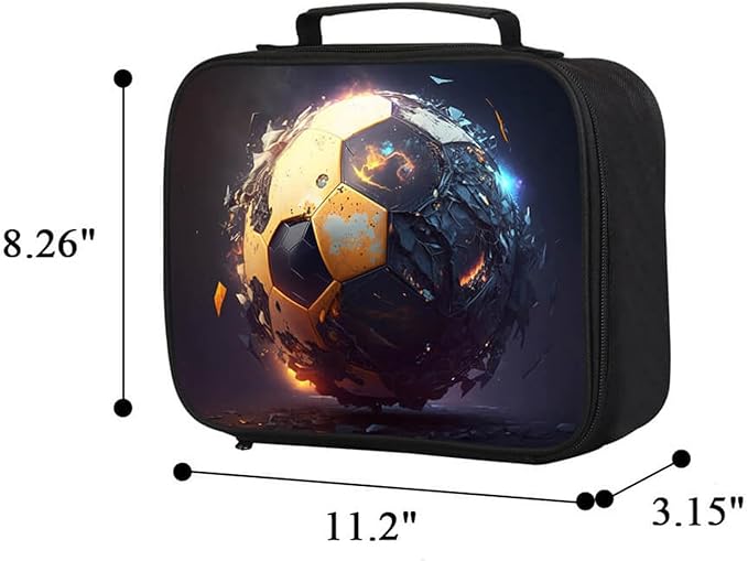 Soccer Lunch Box for Boys and Girls, Elementary Kids Lunch Box, School Lunch Bags for Kids, Polyester, PEVA Thermal Insulation Lining, Top Handle, Leak Resistant