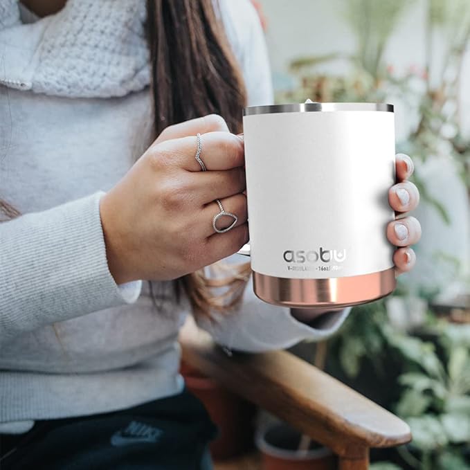 asobu Ultimate Ceramic Travel Mug, 12oz Insulated Stainless Steel Coffee Cup with Handle & Splash-Resistant Lid, Ceramic Lined for Pure Taste, BPA-Free, Double-Wall Vacuum for Hot Drinks