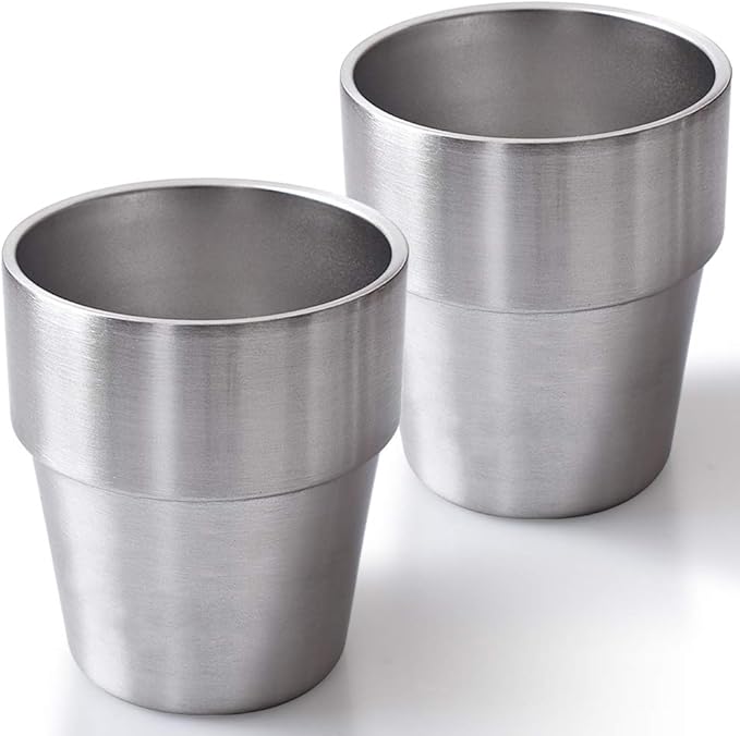 Newk Stainless Steel Cups, 10 Oz Metal Cups, Double Wall Drinking Tumblers for BBQ/Home/Office/Party/Driving – Set of 2 packs