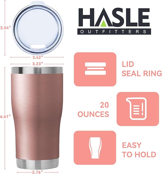 HASLE OUTFITTERS 20 oz Tumbler Bulk, Stainless Steel Tumblers with Lid, Vacuum Insulated Tumbler, Double Wall Tumbler Cup, coffee mugs, Rose Gold, 6 Pack