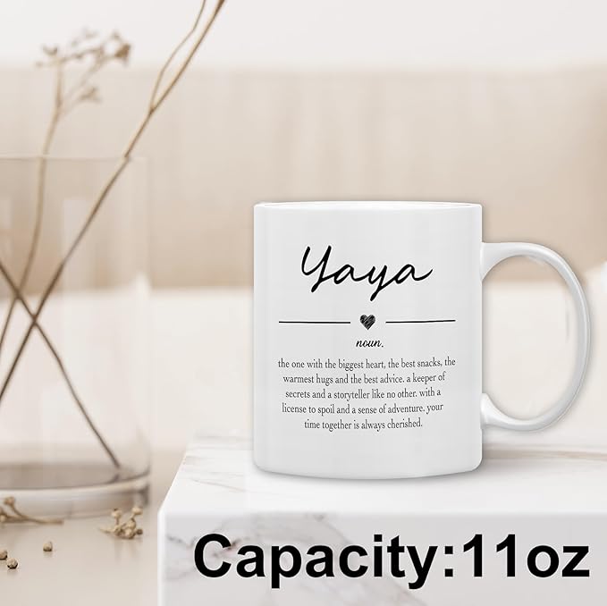 QASHWEY Yaya Gifts Coffee Mug, Gifts for Yayas Grandma from Grandkids Grandchildren, Grandma Coffee Mug, Mothers Day Mugs Tea Cup Gift for GrandmaYaya, Yaya Definition CoffeeCup Ceramic 11oz