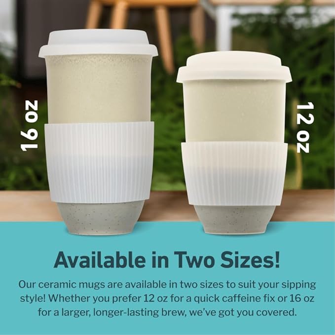 Travel Mug - Ceramic Coffee Mug With Lid – Microwave & Dishwasher Safe Coffee White & Grey Tumbler - Gifts For Women Men Him Her – 16oz – Mist