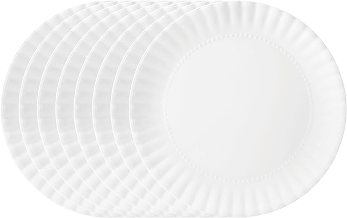 TP 8 inch Plates Set of 8, Melamine Round Plates for Salad Appetizer Dinner Lunch, Dessert Dishes for Indoors and Outdoors, White