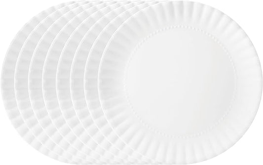 TP 8 inch Plates Set of 8, Melamine Round Plates for Salad Appetizer Dinner Lunch, Dessert Dishes for Indoors and Outdoors, White
