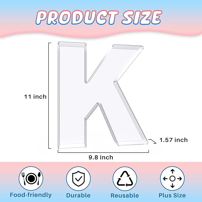 11" Acrylic Letter Charcuterie Box, Reusable Fillable Alphabet Number Shaped Form Tray for Birthday Anniversaries, Party Decorative Serving Plates Display Candy Cake (K)