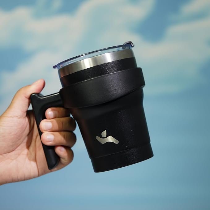 10 oz Tumbler with Handle and 2 Straw 2 Lid, Insulated Water Bottle Stainless Steel Vacuum Cup Reusable Travel Mug,Black