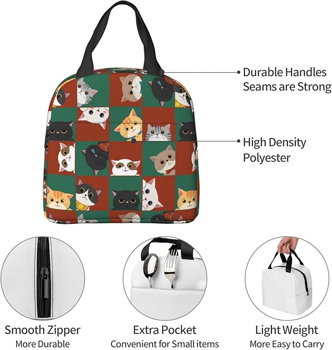 Cat Lunch Bag Kids Cute Insulated Cat Lunch Box for Girls Women Men Reusable Lunch Tote for Office Work Picnic Hiking