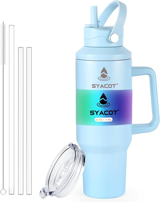 40 oz Tumbler with Handle and Straw or Convert to 40 oz Insulated Water Bottle Fits in Cup Holder. Stainless Steel Metal Water Flask with 2 Lids for Travel,Camping,Gym Sports Coffee Mug Thermal Cup