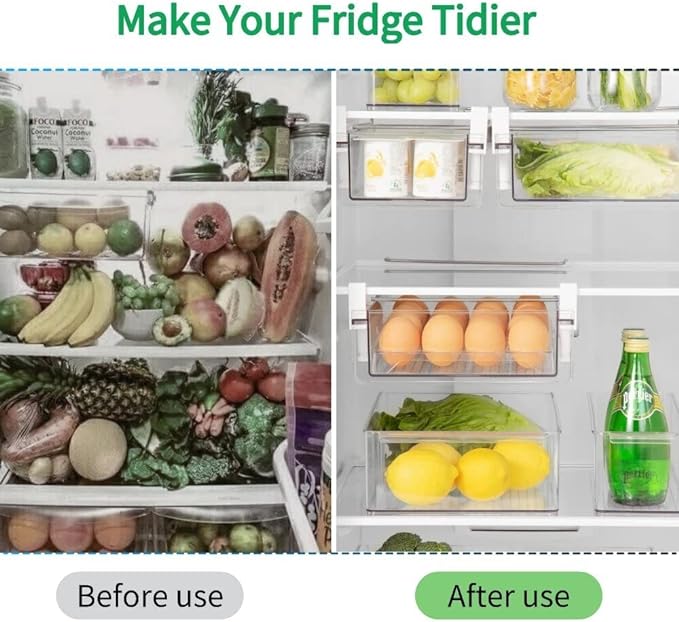 vacane Refrigerator Organizer Bins, Clear Plastic Fridge Drawer With Handle Pull Out Fridge Drawer Organizer Under Shelf Drawer For Cheese, Deli Meat, Drinks, Fruit, Vegetable, Heavy Duty-M