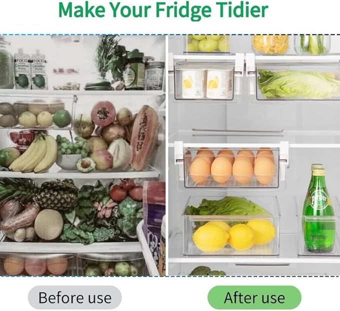 vacane Fridge 28 Egg Drawer Pull Out,Clear Egg Holder Tray for Refrigerator With Handle, Refrigerator Organizer Bins Heavy Duty-L With Egg Tray