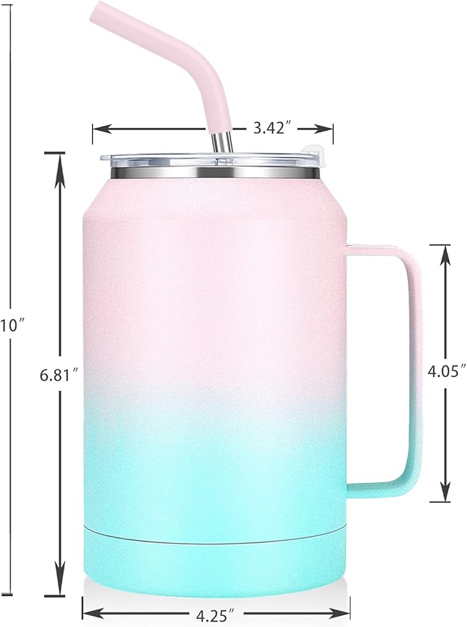 Zenbo 32 oz Mug Tumbler – Stainless Steel Vacuum Insulated Mug with Handle,Lid and Straw,Keeps Drinks Cold up to 36 Hours – Sweat-Proof Body, Dishwasher Safe