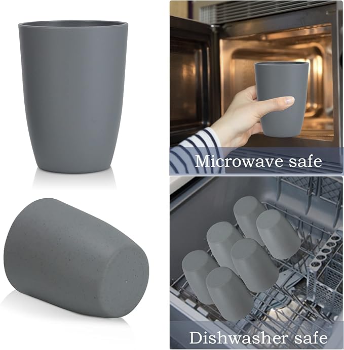 Wheat Straw Cups 8 PCS Good Alternative to Plastic Reusable Cups 20 oz Unbreakable Drinking Cup Reusable Dishwasher Safe Water Plastic Glasses Gray