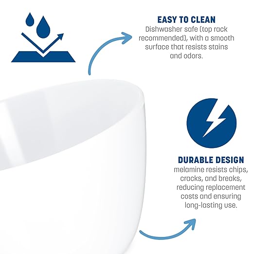 Carlisle FoodService Products Kingline Reusable Plastic Bowl Soup Cup for Home and Restaurant, Melamine, 8 Ounces, White, (Pack of 48)