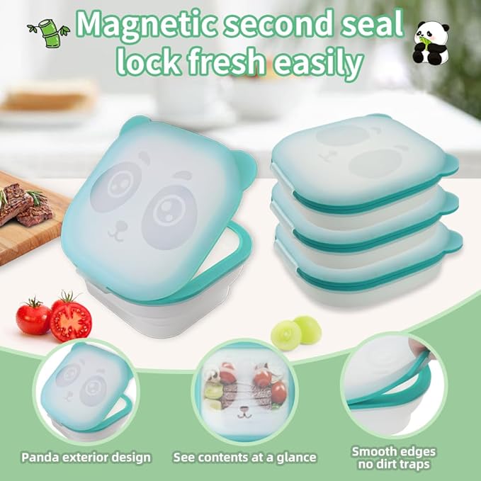 Refrigerator Fresh-Keep Containers 32oz - Freezer-Safe - Collapsible, Magnetic Leakproof Seal & Panda Window Design, BPA-Free, Store Soup, Sauce, Leftovers - Microwave & Dishwasher Safe