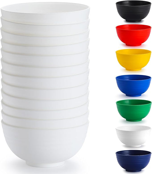 Berglander White Plastic Bowls Set of 12 Pieces 25oz, Reusable and Sturdy Ramen Bowl, Soup Bowls, Cereal Bowl for Adult, Kids, Home, Restaurant, Garden, Picnic, Camping, Poolside, Outdoor
