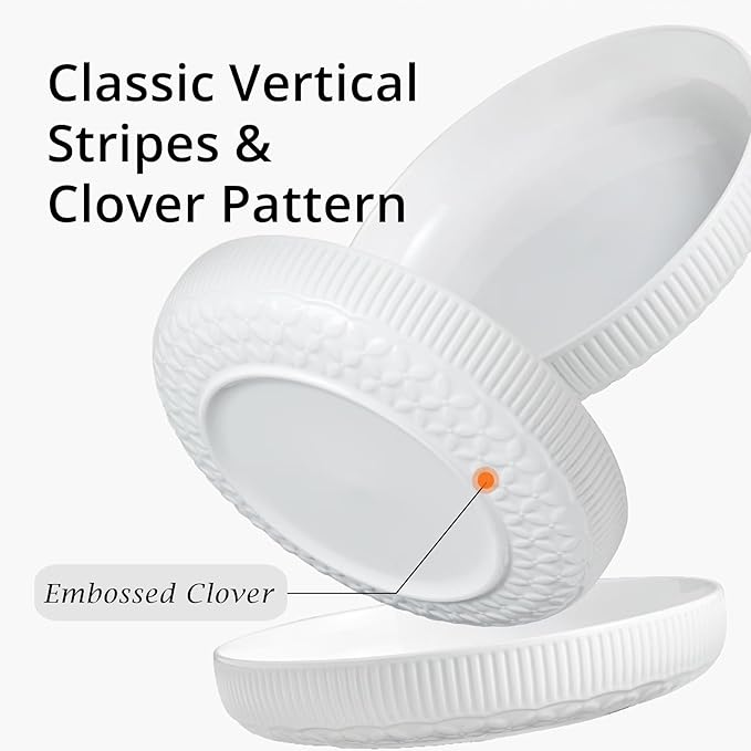 YHOSSEUN 9.75" Pasta Bowls Set of 4, 50 OZ Large Salad Serving Bowls Pasta Plates, White Soup Bowl for Kitchen Meal Prep, Ceramic Shallow Dishes, Clover Stripe