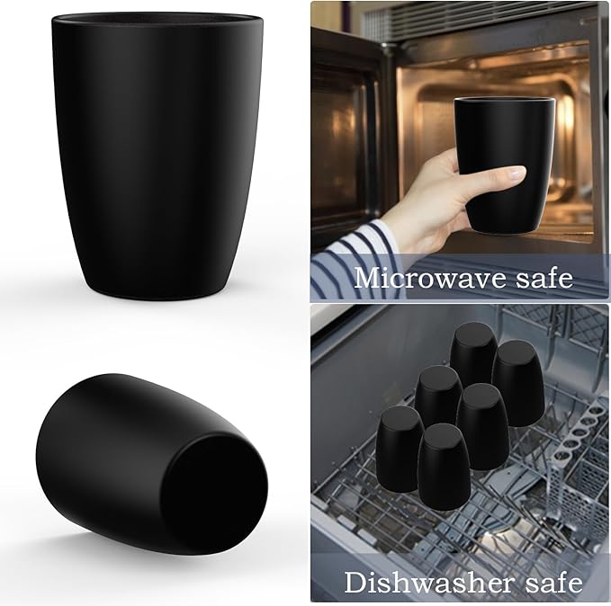 Wrova Wheat Straw Cups 6 PCS Good Alternative to Plastic Reusable Cups 20 oz Unbreakable Drinking Cup Reusable Dishwasher Safe Water Plastic Glasses Black