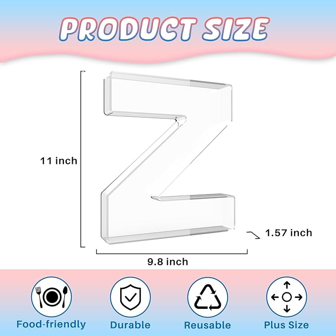 11" Acrylic Letter Charcuterie Box, Reusable Fillable Alphabet Number Shaped Form Tray for Birthday Anniversaries, Party Decorative Serving Plates Display Candy Cake (Z)