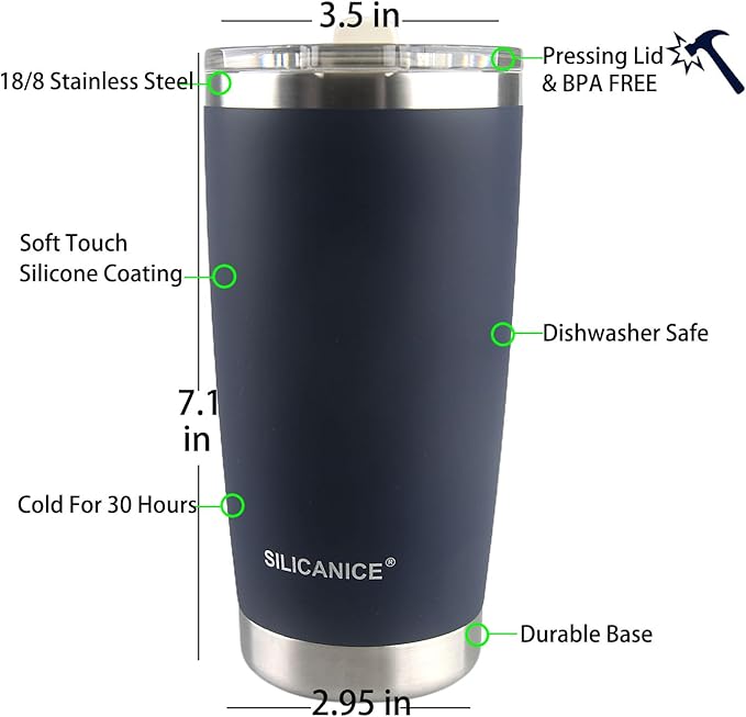 Soft Blue 100% Leak Proof 20 oz Tumbler with Straw And Lid Stainless Steel Vacuum Insulated Durable Travel Coffee Mugs Cups,Dishwasher Safe,Outside,Friends,Easy To Carry,Cold Iced For 30 Hours