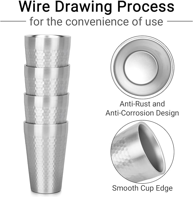 Beasea Stainless Steel Cups 15 oz, 4 Pack Large Stackable Stainless Steel Tumbler Bulk Double Wall Insulated Metal Pint Glasses Tin Cups for Drinking Home Restaurant Office Party Camping